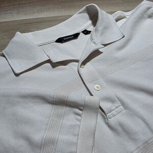 Radmor Golf Polo Mens Large White Cream Striped Pima Cotton Stretch Short Sleeve